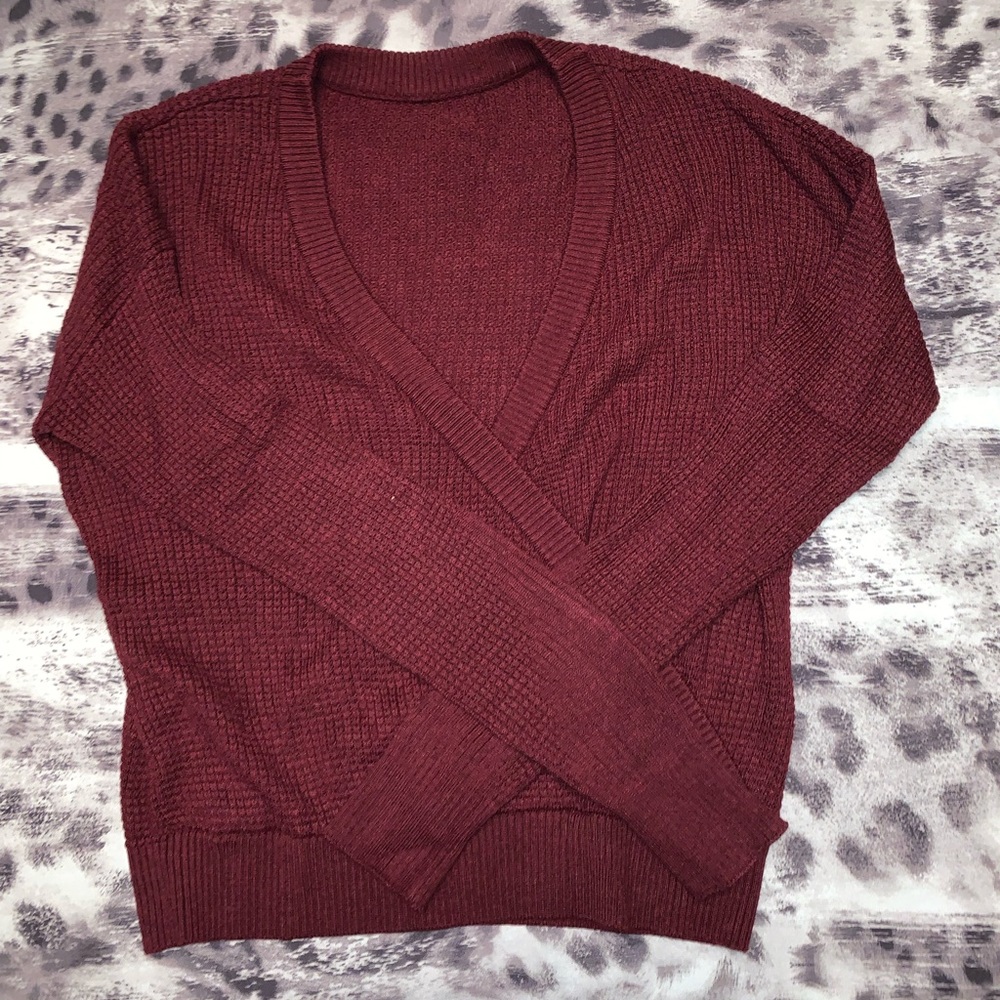 Splendid Maroon Crossover Knit Sweater